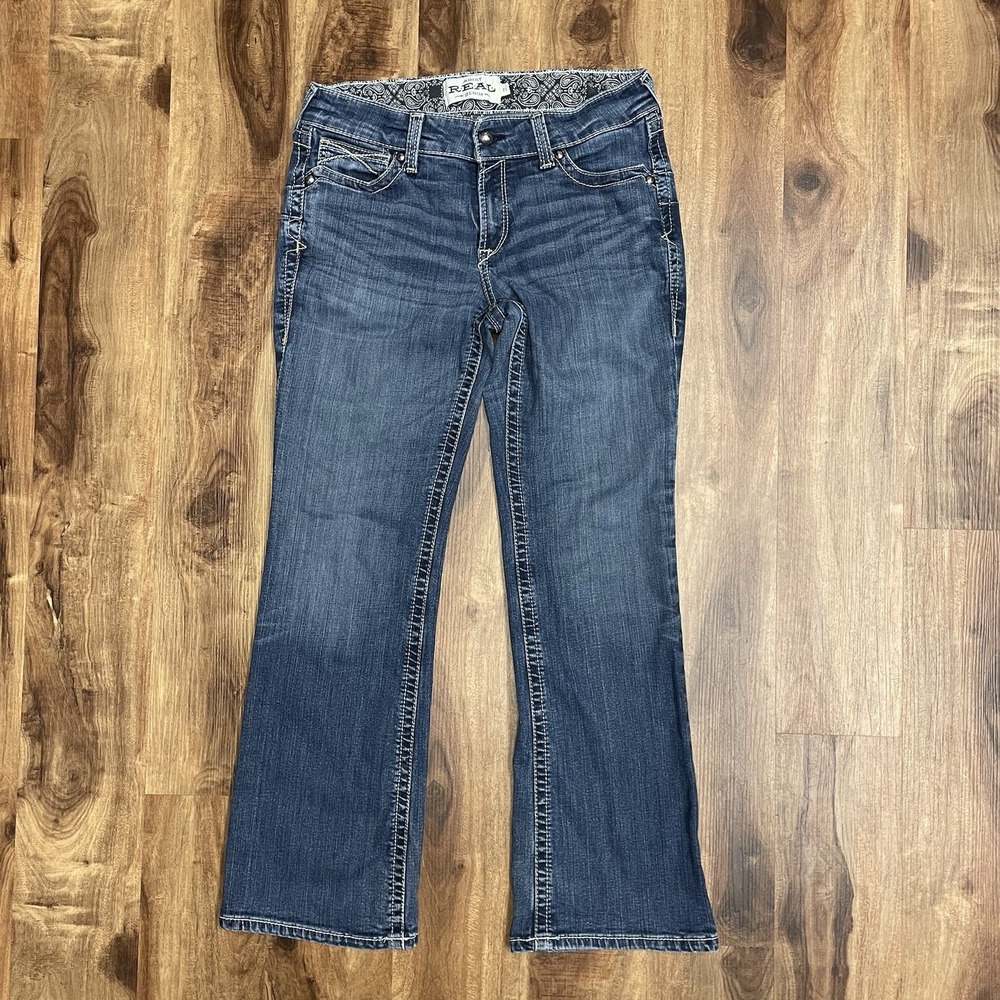 Ariat Real Denim Jeans Women's 31S Blue Medium Wash Mid Rise Boot Cut Whipstitch